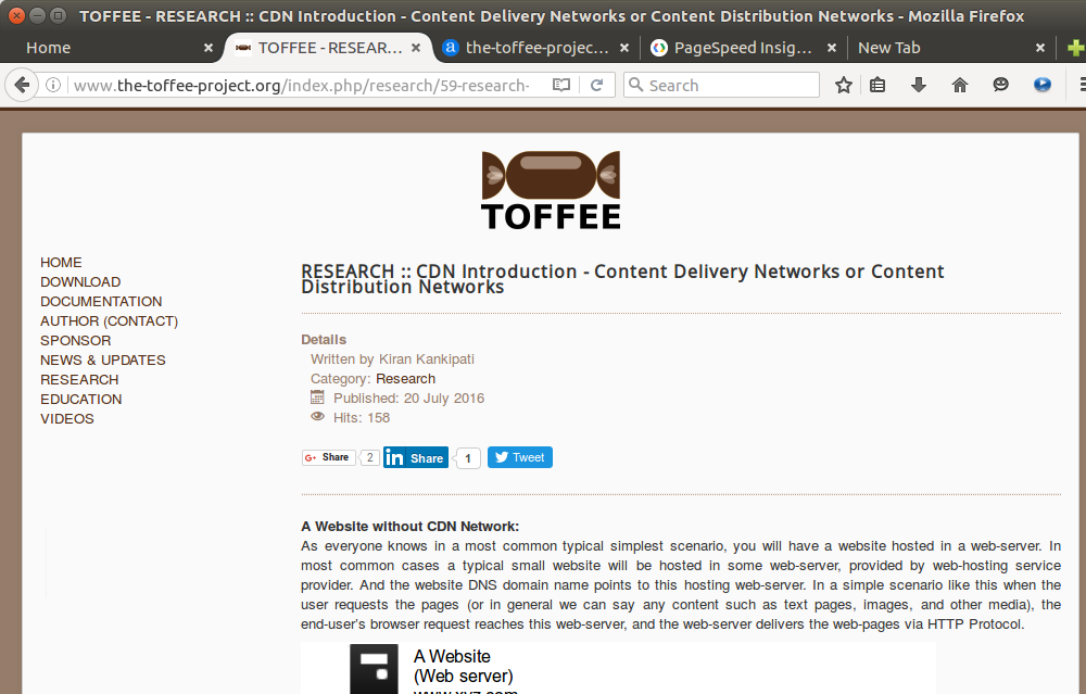 TOFFEE sample webpage analysis